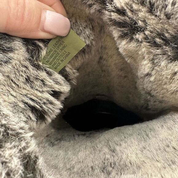 Timberland Monogram Tall Boots Faux Fur Lined Black Leather Size 9 Wedge Heel - Picture 11 of 13